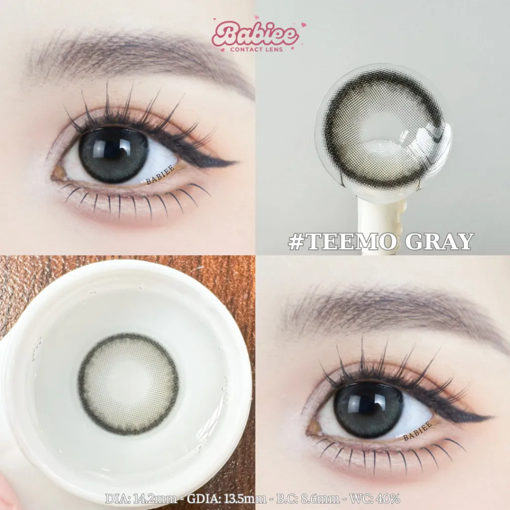 Ảnh Lens mắt Teemo Gray màu xám có viền tự nhiên - size to, thương hiệu Babiee Hàn Quốc, hsd 12 tháng 1