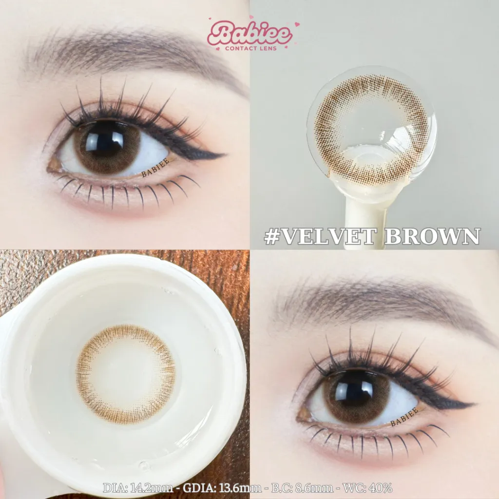 Ảnh Lens mắt Velvet Brown màu nâu vân tia không viền tự nhiên - size to, thương hiệu Babiee Hàn Quốc 1