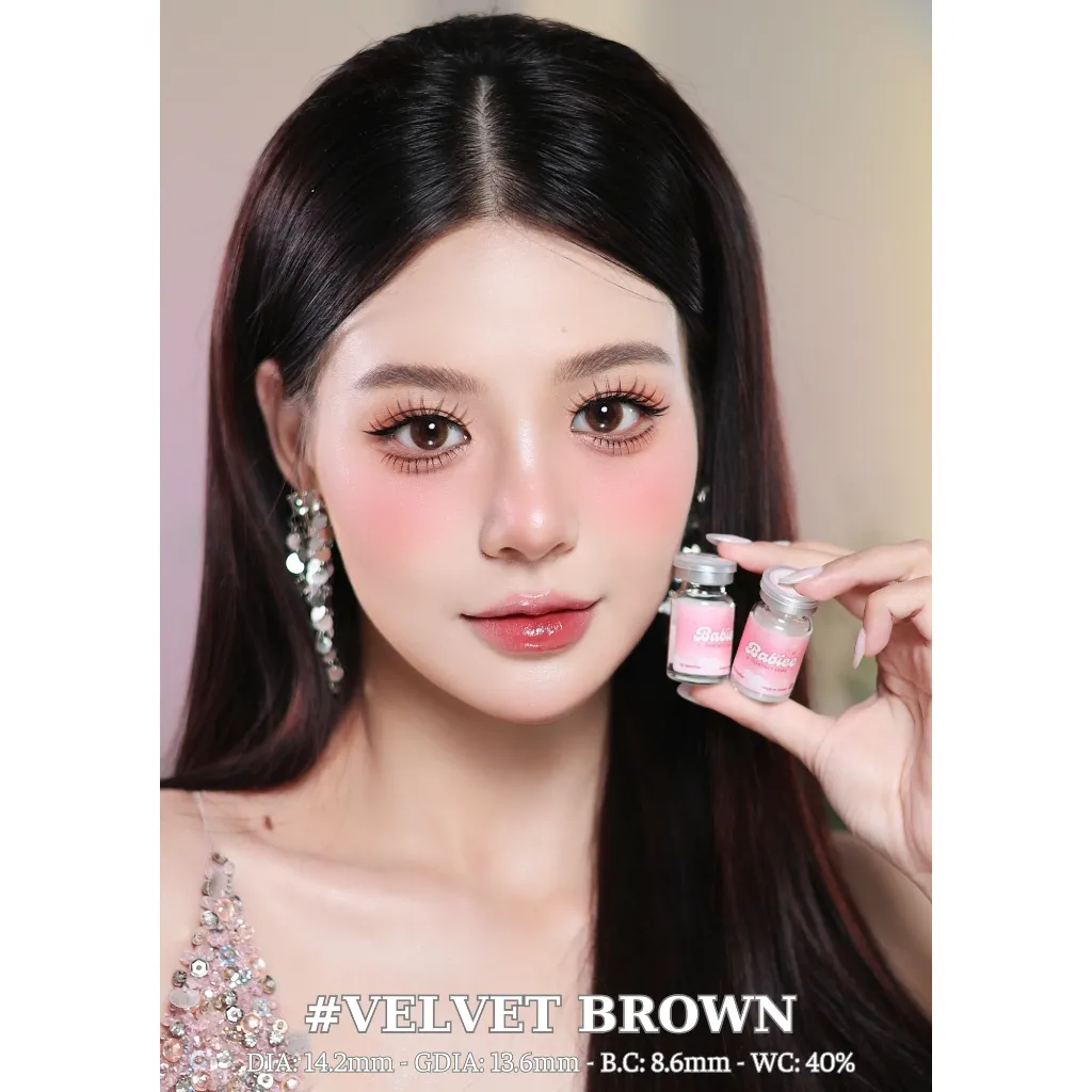 Ảnh Lens mắt Velvet Brown màu nâu vân tia không viền tự nhiên - size to, thương hiệu Babiee Hàn Quốc 2