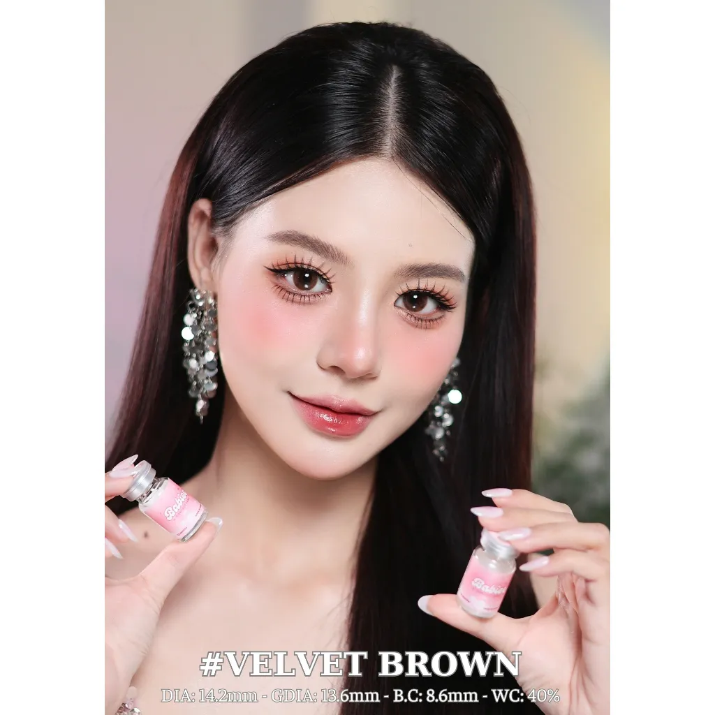Ảnh Lens mắt Velvet Brown màu nâu vân tia không viền tự nhiên - size to, thương hiệu Babiee Hàn Quốc 3