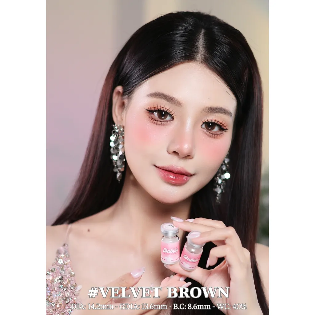 Ảnh Lens mắt Velvet Brown màu nâu vân tia không viền tự nhiên - size to, thương hiệu Babiee Hàn Quốc 4