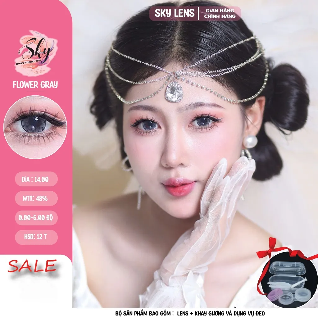 Ảnh Lens vân  hoa -Kính áp tròng Sky Contact Lens Korea- Flower Gray Dia 14.00 Bc 8.6 1