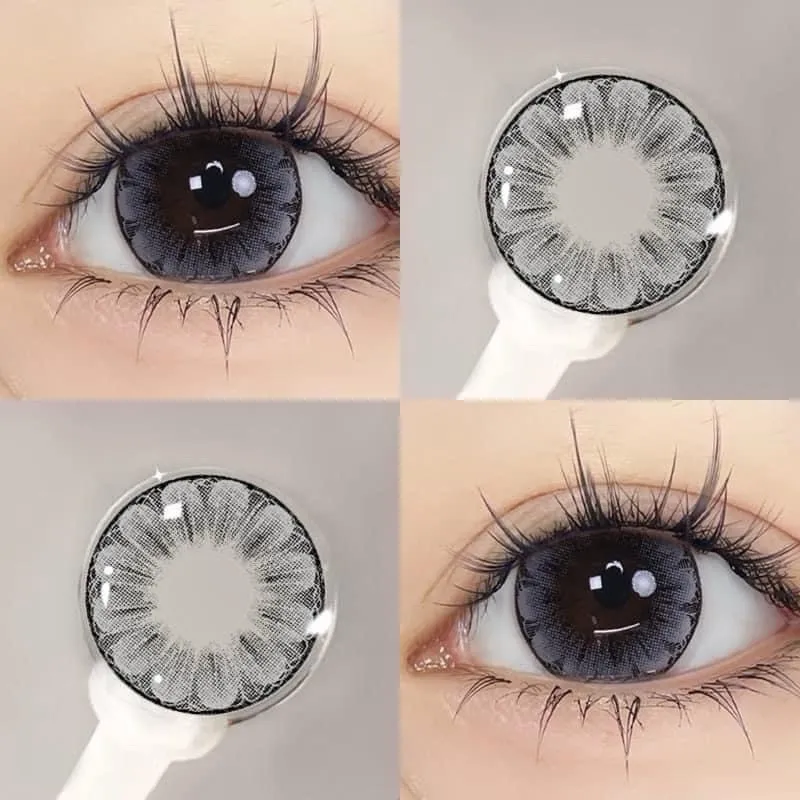 Ảnh Lens vân  hoa -Kính áp tròng Sky Contact Lens Korea- Flower Gray Dia 14.00 Bc 8.6 2