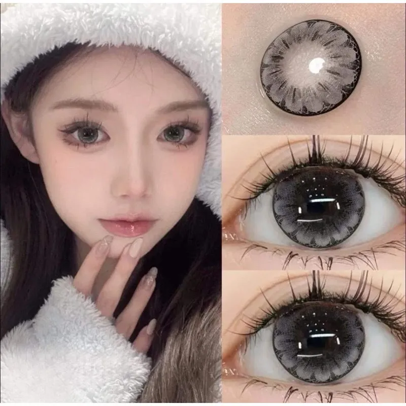 Ảnh Lens vân  hoa -Kính áp tròng Sky Contact Lens Korea- Flower Gray Dia 14.00 Bc 8.6 4