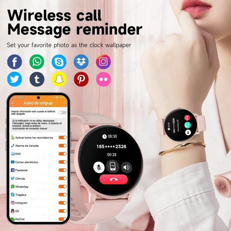 Ảnh Lige Đồng hồ thông minh chính hãng dành cho nữ Cuộc gọi Bluetooth 1.39inch IP68 Giấy dán tường tùy chỉnh nhịp tim chống nước 2