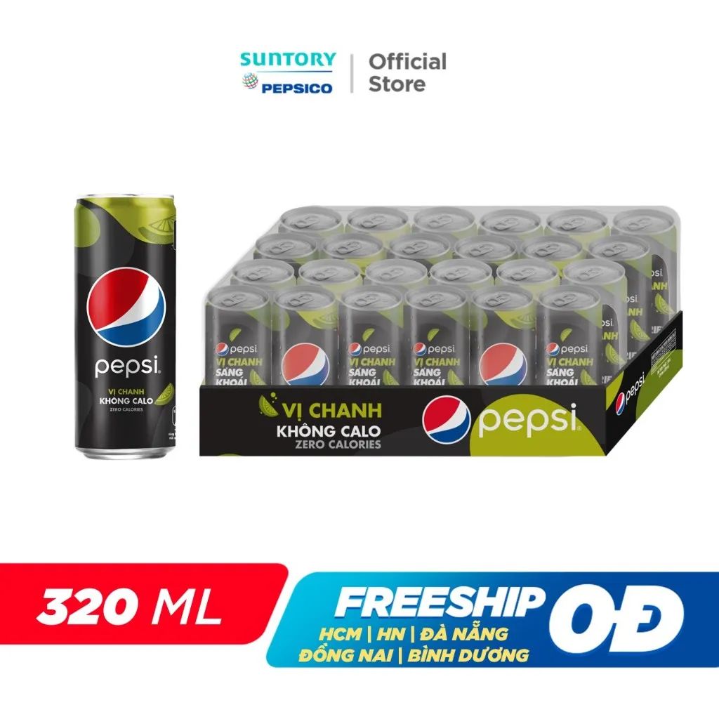 Ảnh [Live] Thùng 24 Lon Nước Uống Có Gaz Pepsi Vị Chanh Không Calo (320ml/lon) 1