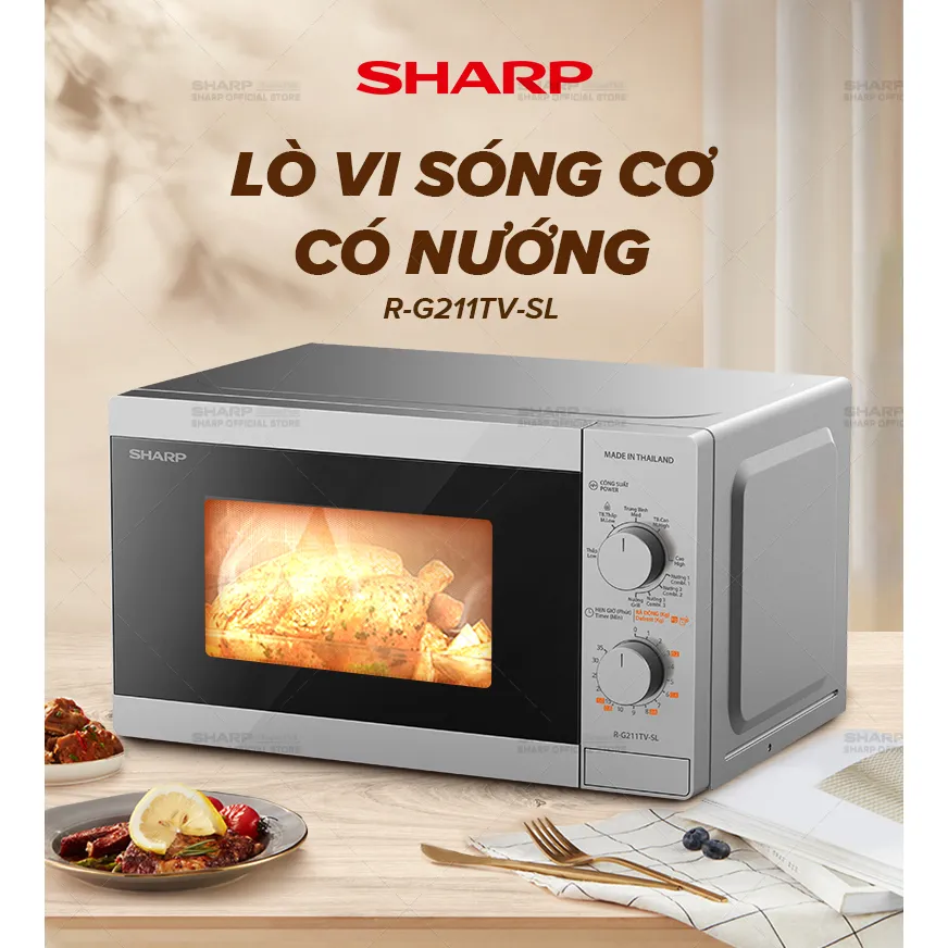 Ảnh Lò Vi Sóng Cơ Có Nướng R-G211TV-SL/BK 21L [ Công Suất 800W,3 Chức năng nướng kết hợp] 1