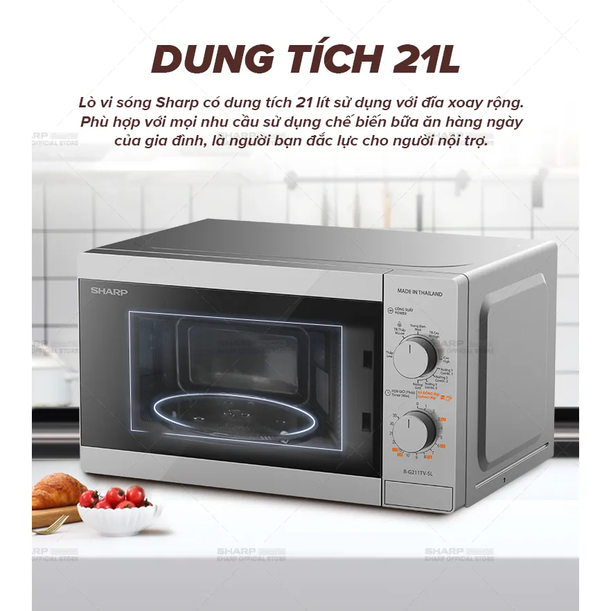 Ảnh Lò Vi Sóng Cơ Có Nướng R-G211TV-SL/BK 21L [ Công Suất 800W,3 Chức năng nướng kết hợp] 3