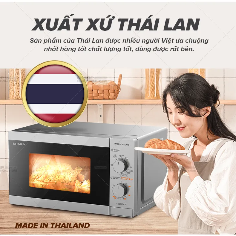 Ảnh Lò Vi Sóng Cơ Có Nướng R-G211TV-SL/BK 21L [ Công Suất 800W,3 Chức năng nướng kết hợp] 4