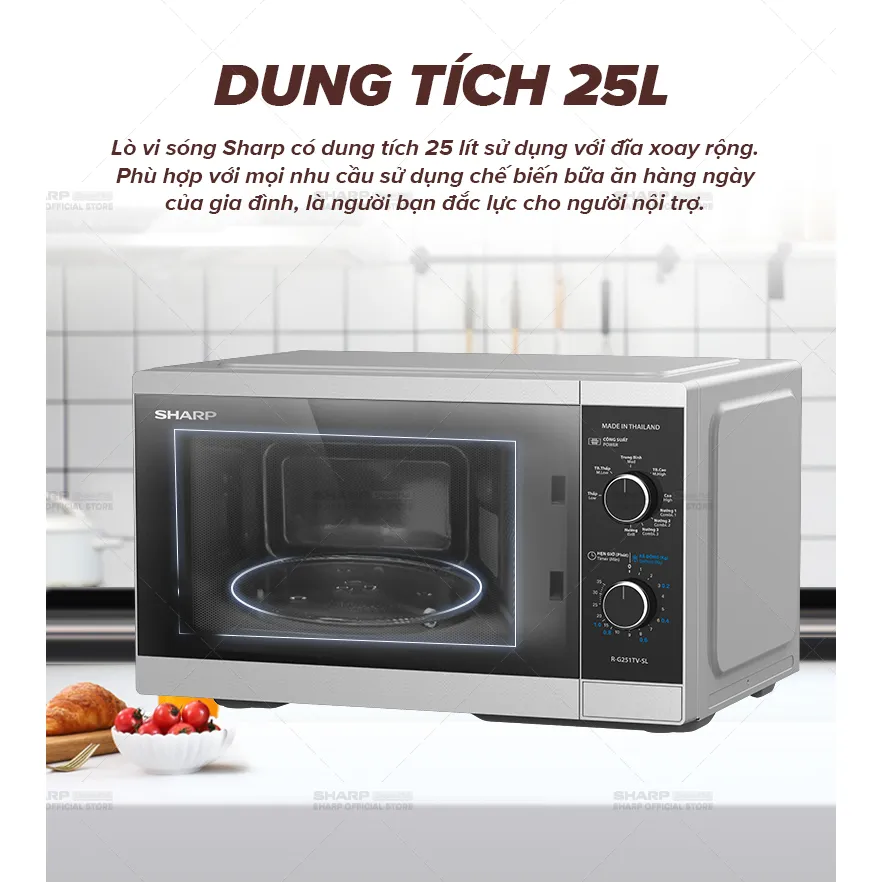 Ảnh Lò Vi Sóng Cơ Có Nướng Sharp R-G251TV-SL/BK 25L [5 Mức Công Suất] - Bảo Hành 12T 3
