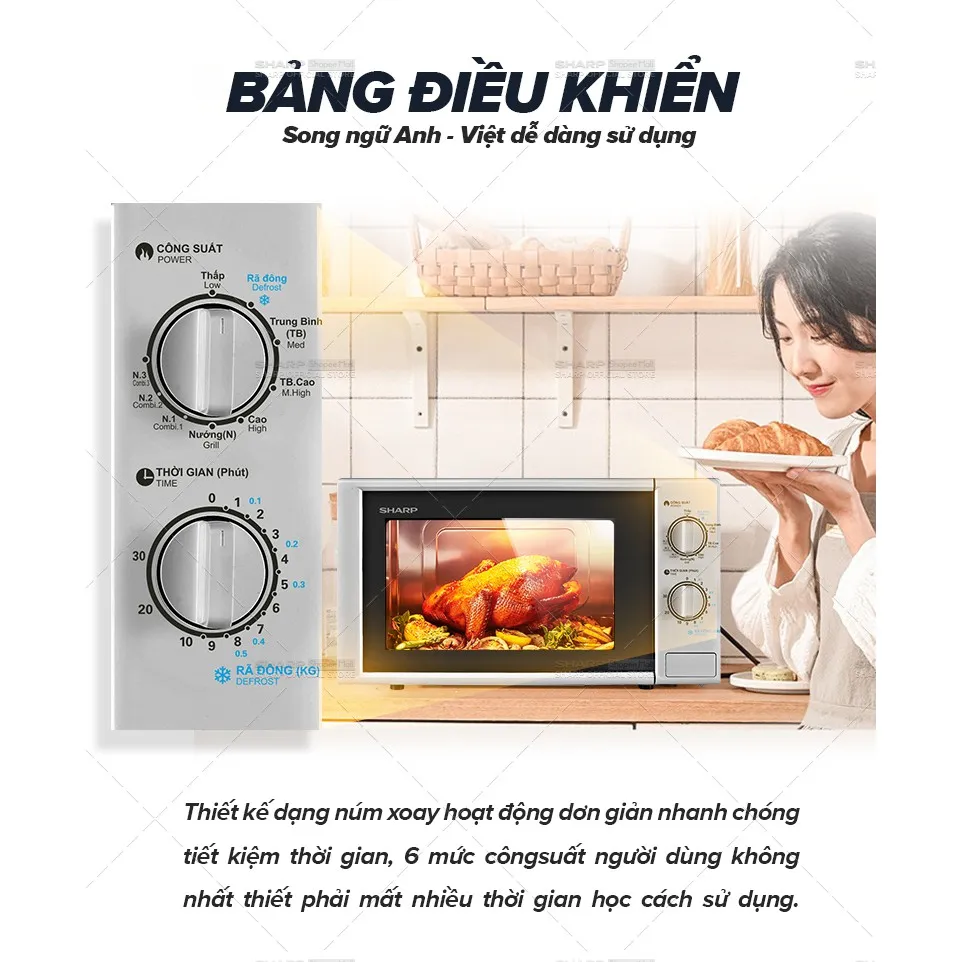 Ảnh Lò vi sóng có nướng Sharp R-G228VN-SL - 20L - Hàng Chính Hãng bảo hành 12 tháng 3