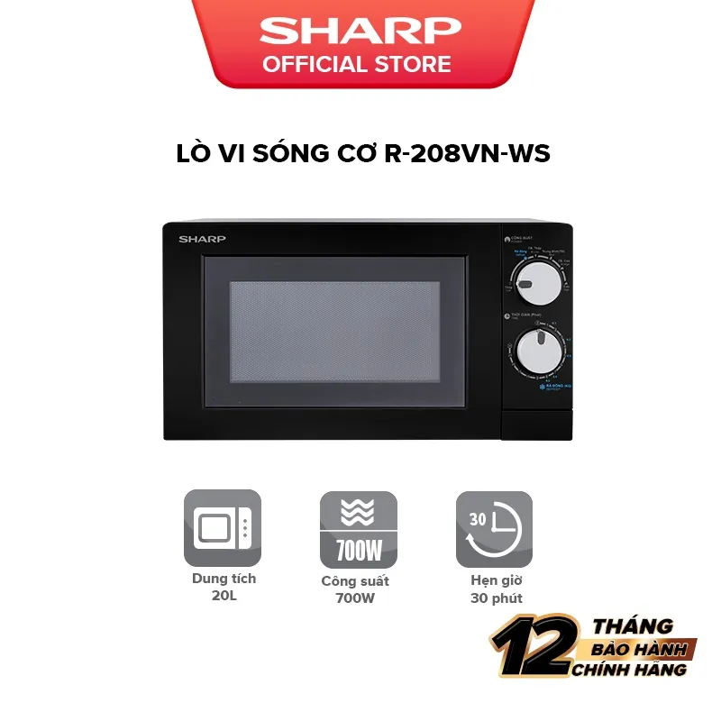 Ảnh Lò Vi Sóng Sharp 20 Lít R-208VN-WS, [700W, 6 Mức, Bảng Điều Khiển Anh – Việt] 1