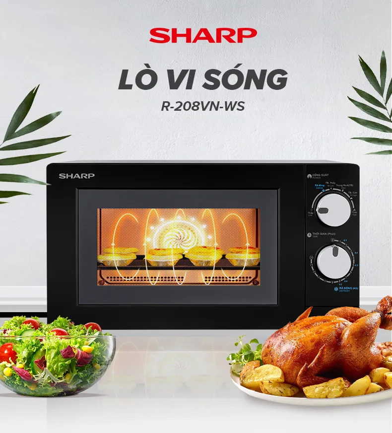 Ảnh Lò Vi Sóng Sharp 20 Lít R-208VN-WS, [700W, 6 Mức, Bảng Điều Khiển Anh – Việt] 2