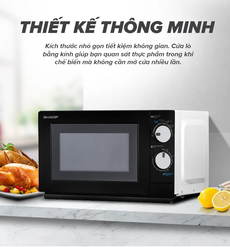 Ảnh Lò Vi Sóng Sharp 20 Lít R-208VN-WS, [700W, 6 Mức, Bảng Điều Khiển Anh – Việt] 3