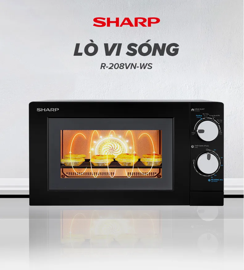 Ảnh Lò Vi Sóng Sharp 20 Lít R-208VN-WS, [700W, 6 Mức, Bảng Điều Khiển Anh – Việt] 4