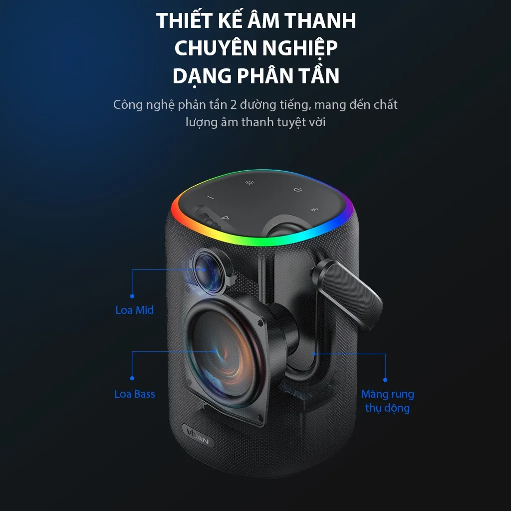 Ảnh Loa Bluetooth 5.3 âm pass mạnh mẽ VIVAN VS50 Hi-Fi Công Suất 40W - Chống Nước IPX7 - Hàng Chính Hãng 1
