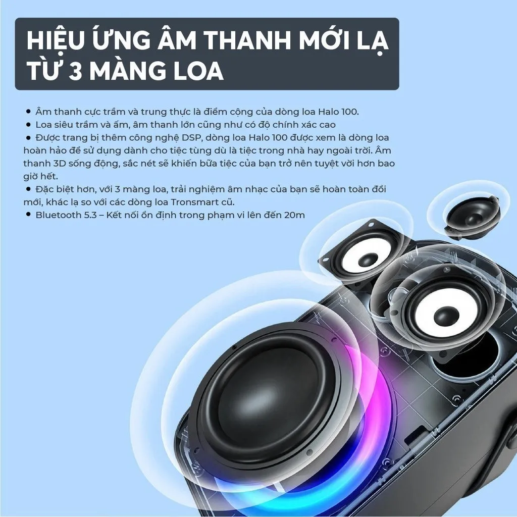 Ảnh Loa Bluetooth 5.3 Karaoke TRONSMART HALO 100/110 (kèm mic) | Công suất 60W | Tích hợp sạc dự phòng | Bảo hành 12 tháng 3