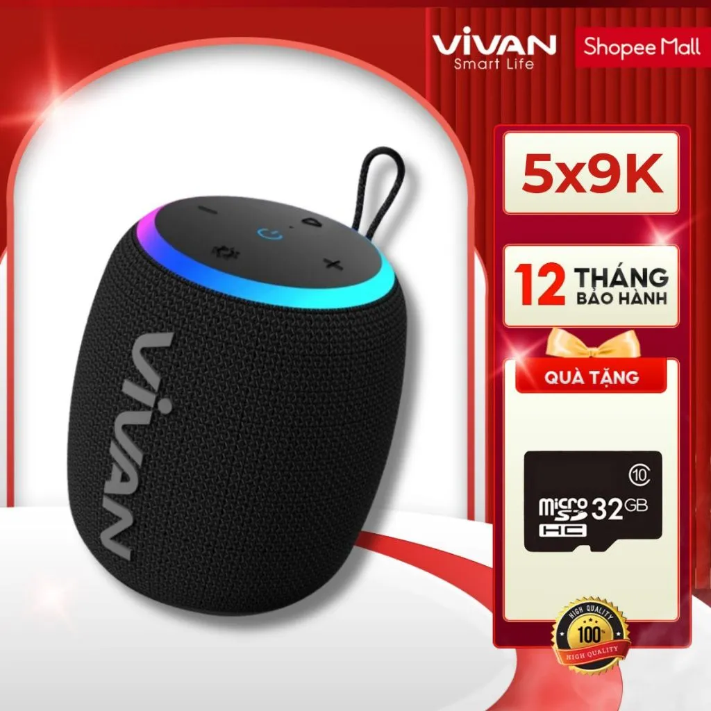 Ảnh Loa Bluetooth 5.3 VIVAN VS15 Đen Công Suất 10W Chống Nước IPX7, Led RGB, Playtime Lên Đến 10H - Chính Hãng 1