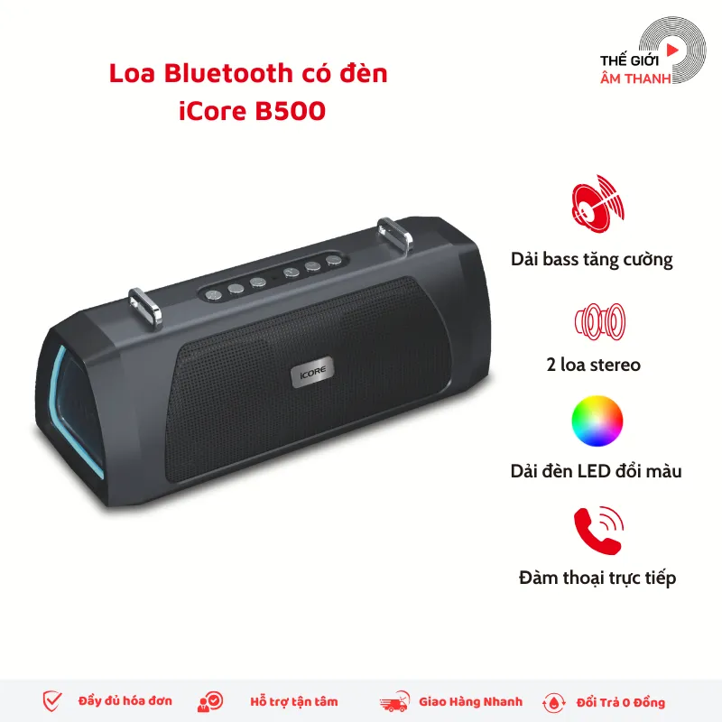 Ảnh Loa Bluetooth Chính Hãng 20w Bass Mạnh Có Đèn iCore B500 - CHÍNH HÃNG STORE 2