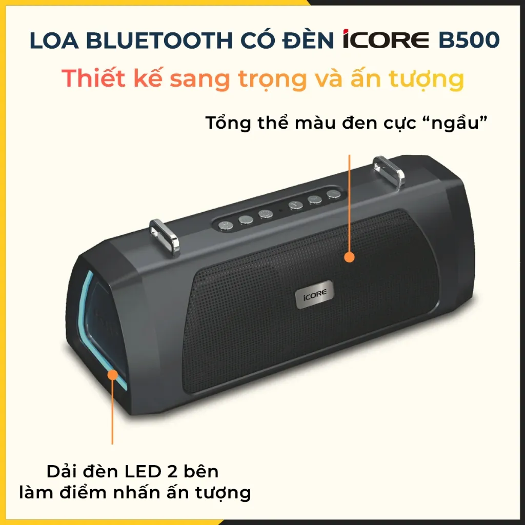 Ảnh Loa Bluetooth Chính Hãng 20w Bass Mạnh Có Đèn iCore B500 - CHÍNH HÃNG STORE 4
