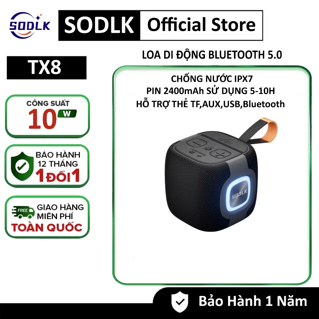 Đánh giá Loa Bluetooth SODLK TX8 Mini: Chống nước IPX7, Âm thanh 10W - Mua ngay!