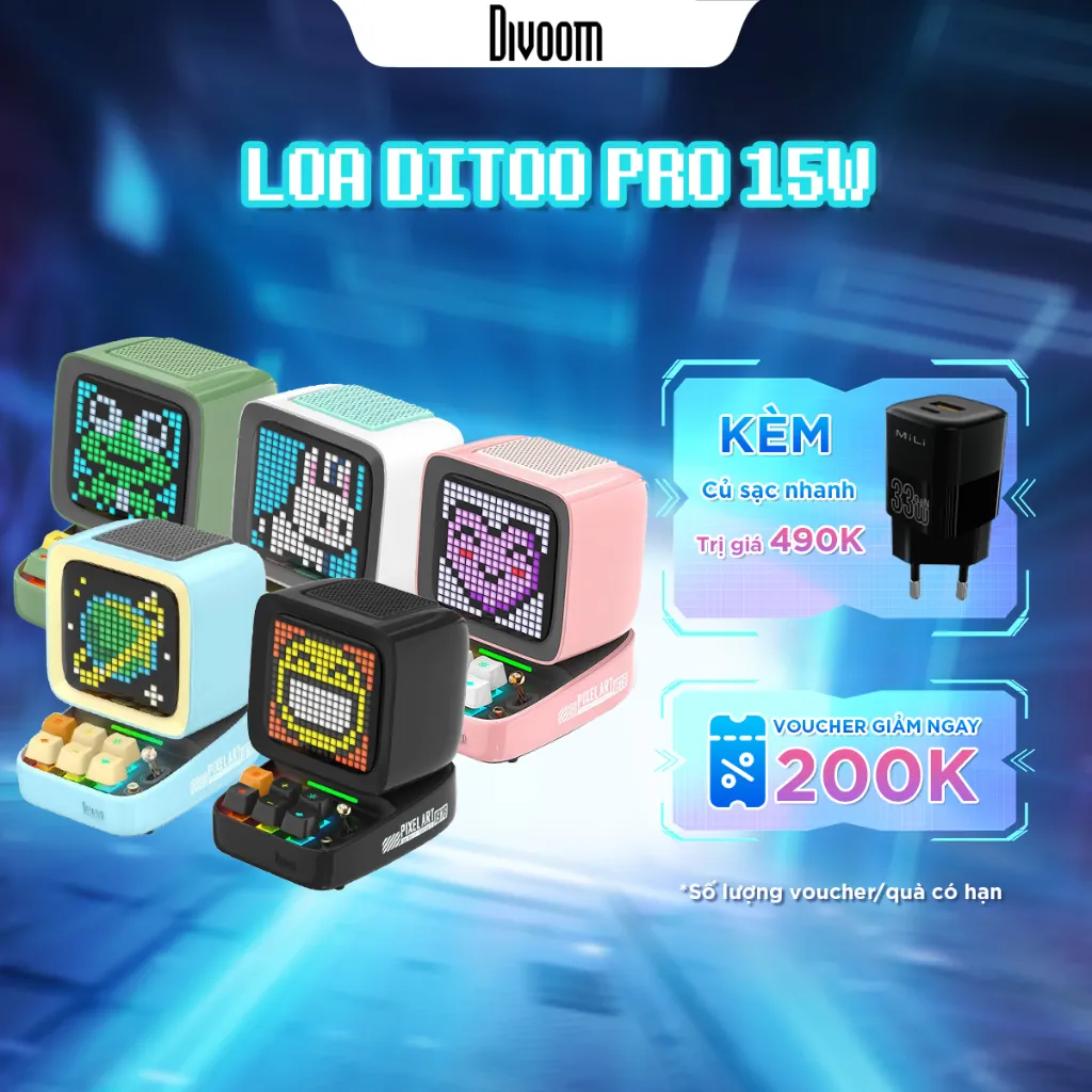 Ảnh Loa Bluetooth Divoom DiToo Pro, loa máy tính phiên bản mới 15W hiển thị màn hình LED 256 RGB - Bảo hành 12 tháng 1 đổi 1 1