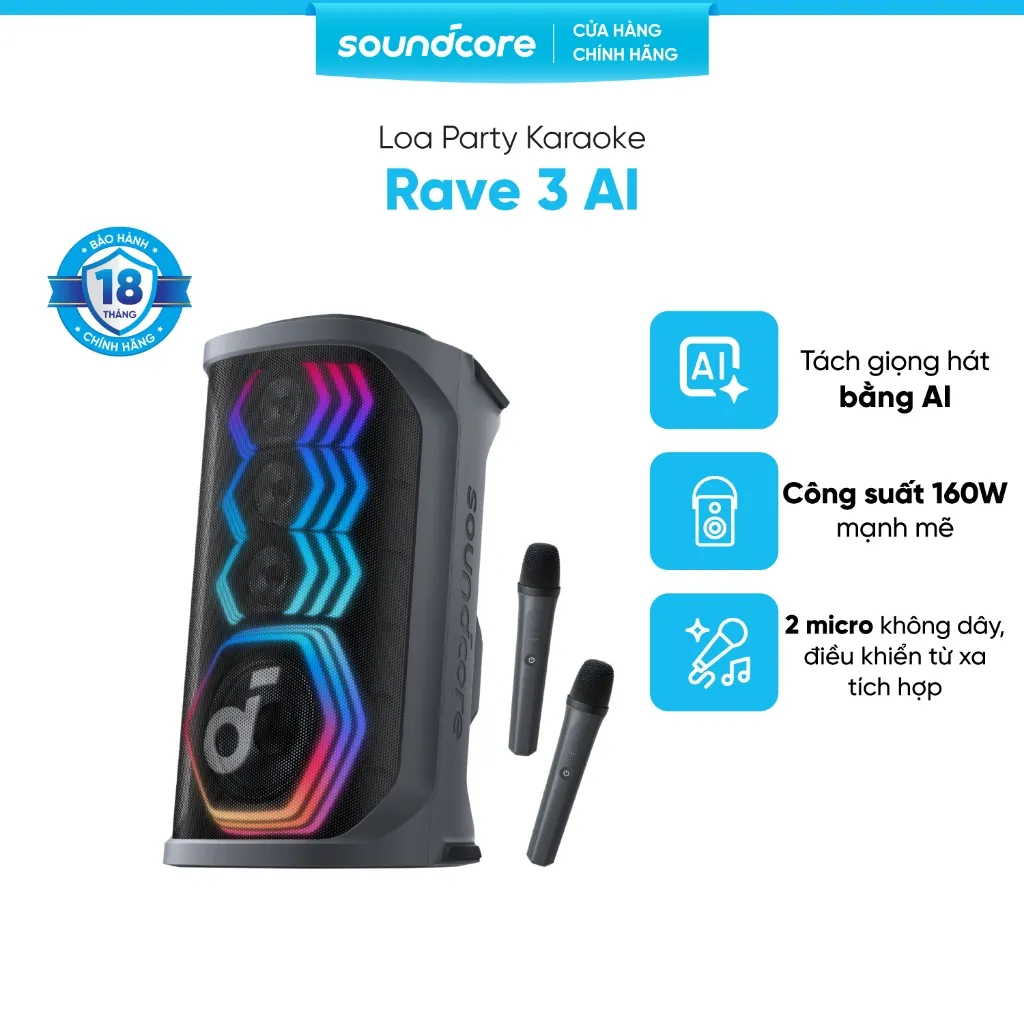 Ảnh Loa bluetooth karaoke party soundcore Rave 3 | Công suất 160W | 2 mic không dây 1
