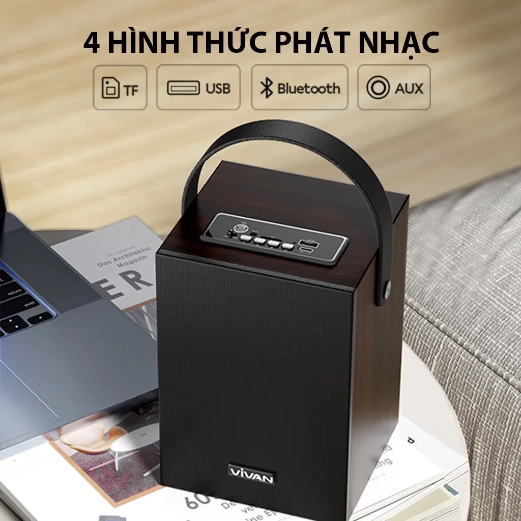 Ảnh Loa Bluetooth Karaoke phong cách cổ điển Đen VIVAN VS35 công suất 5W 1