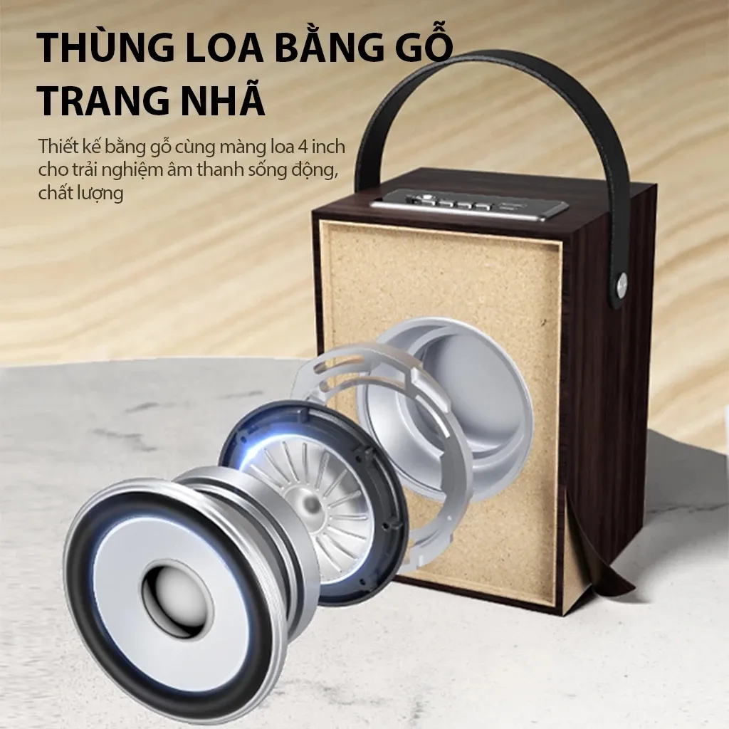 Ảnh Loa Bluetooth Karaoke phong cách cổ điển Đen VIVAN VS35 công suất 5W 4