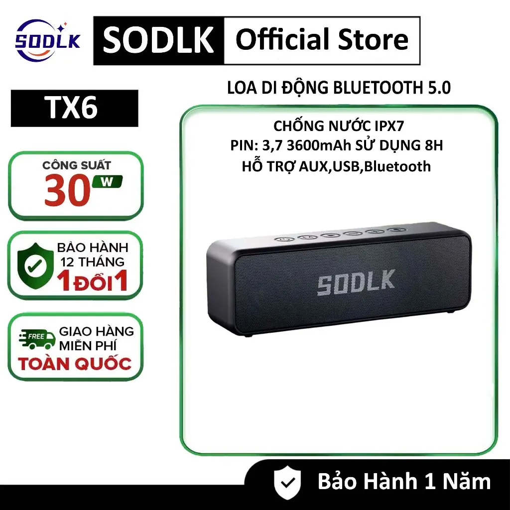 Ảnh Loa Bluetooth Không Dây Di Động SODLK TX6 Công Suất 30W | Bluetooth 5.0 | Chống Nước IPX7 | BẢO HÀNH 12 Tháng 1