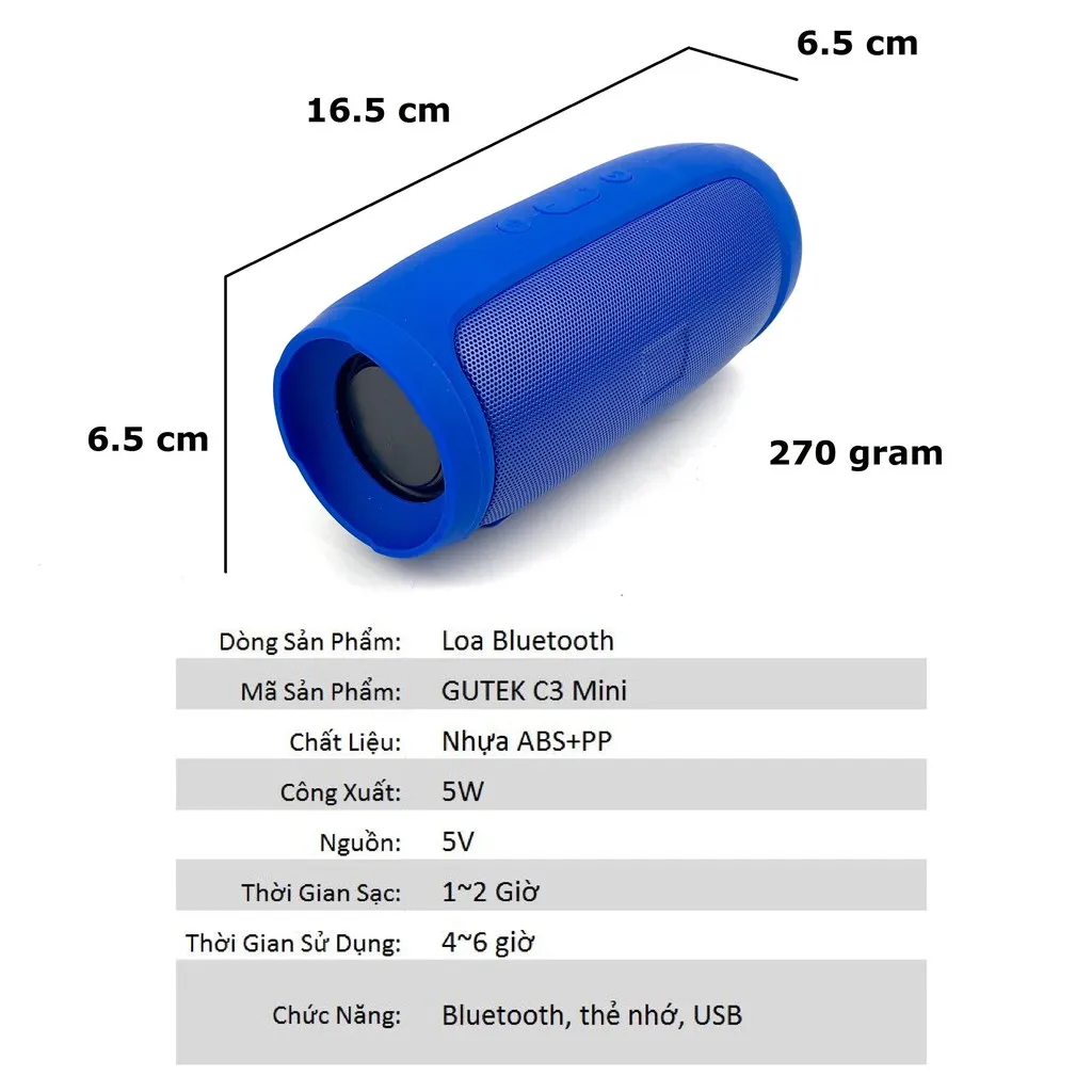 Ảnh Loa bluetooth nghe nhạc Gutek charge 3 mini không dây cầm tay nhỏ gọn cắm usb thẻ nhớ 2