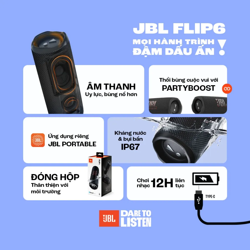 Ảnh Loa Di Động Kháng Nước JBL Flip 6 - Hàng Chính Hãng 2