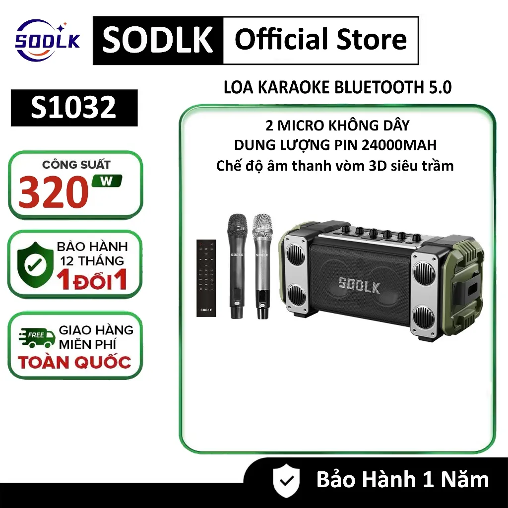 Ảnh Loa Karaoke Bluetooth 5.0 SODLK S1032 Công Suất 320W Loa siêu trầm di động Hệ thống rạp hát tại nhà âm thanh nổi 6D 1