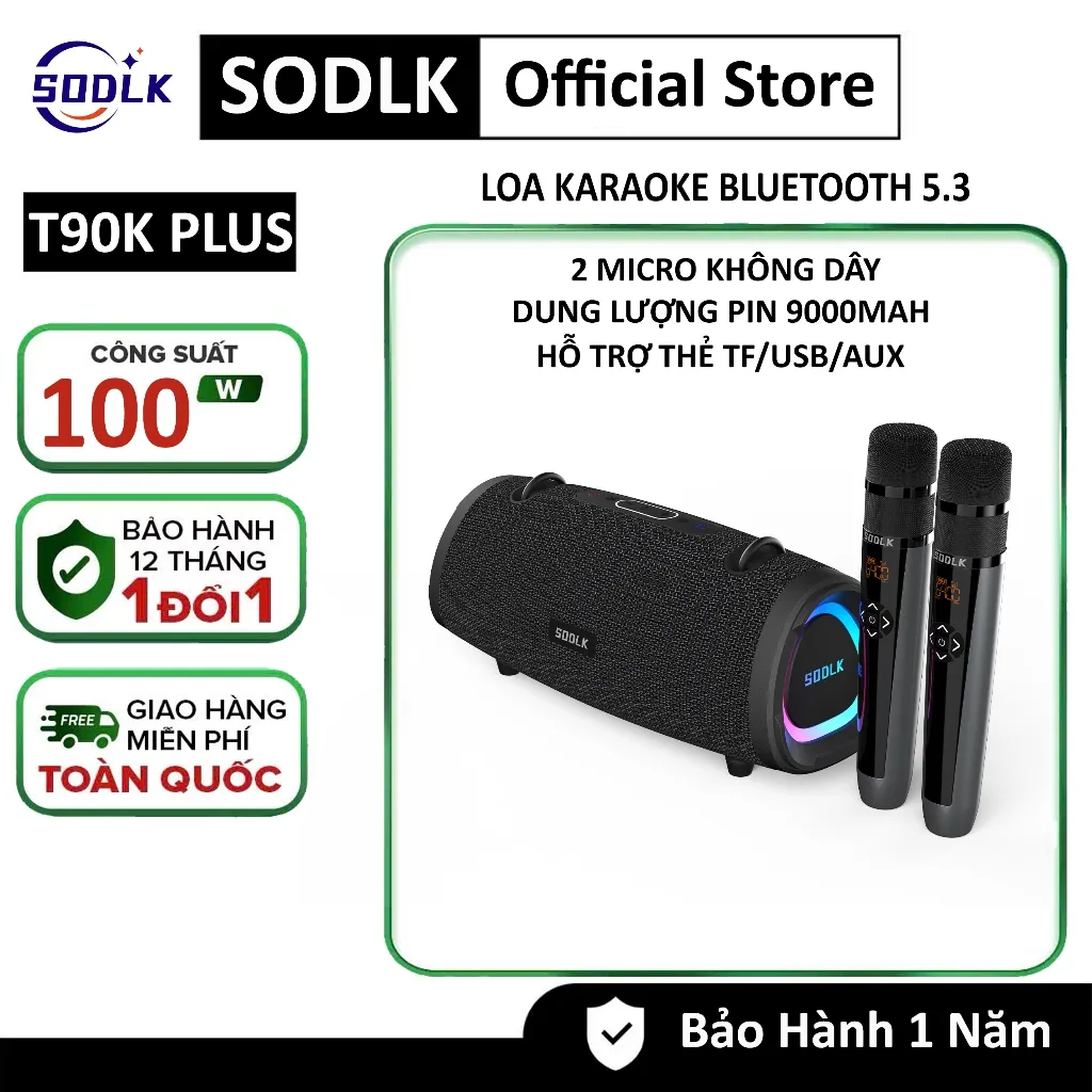 Ảnh Loa karaoke Bluetooth SODLK T90K PLUS Công Suất 100W, loa di động HiFi Bass mạnh cho tiệc ngoài trời 1