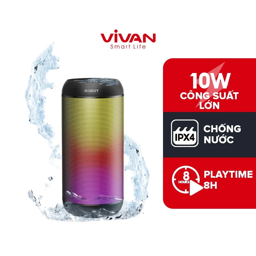 Ảnh Loa TWS Bluetooth 5.3 VIVAN RB510 Âm Hay Bass Lớn Chống Nước IPX4 10W Hỗ trợ USB AUX TF card đàm thoại rảnh tay Tiện lợi 2