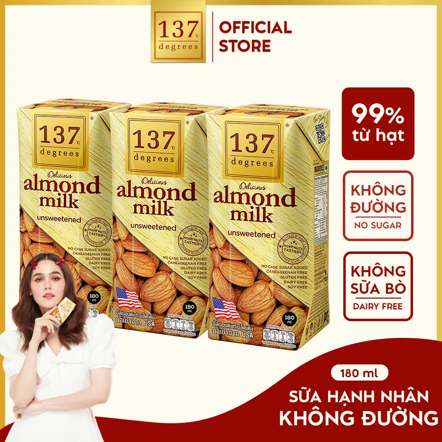 Ảnh [LỐC 3 HỘP 180ML] Sữa Hạt Hạnh Nhân Nguyên Chất 137 DEGREES Không Ngọt (Không Đường) Healthy Dinh Dưỡng Thái Lan 2