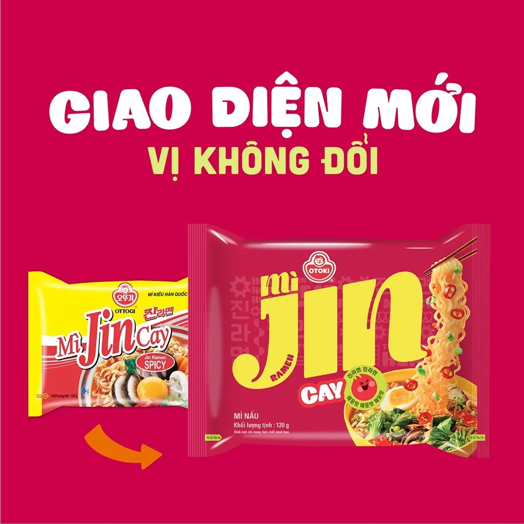 Ảnh Lốc 5 gói mì Jin Cay Otoki hương vị chuẩn Hàn, vị cay bùng nổ (120gx5) 3