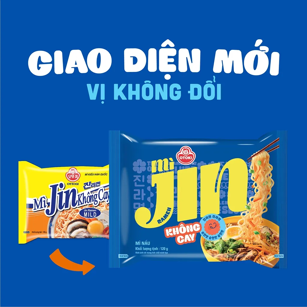 Ảnh Lốc 5 gói mì Jin Không Cay Otoki hương vị chuẩn Hàn, đậm đà thơm ngon (120gx5) 3