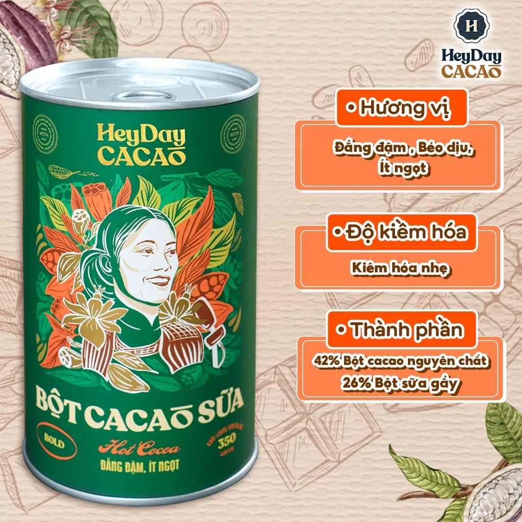 Ảnh Lon 350g - Bột cacao sữa Bold gu đắng đậm, ít ngọt – Heyday Cacao 2
