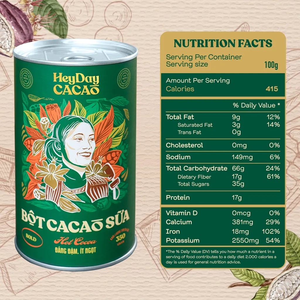 Ảnh Lon 350g - Bột cacao sữa Bold gu đắng đậm, ít ngọt – Heyday Cacao 3