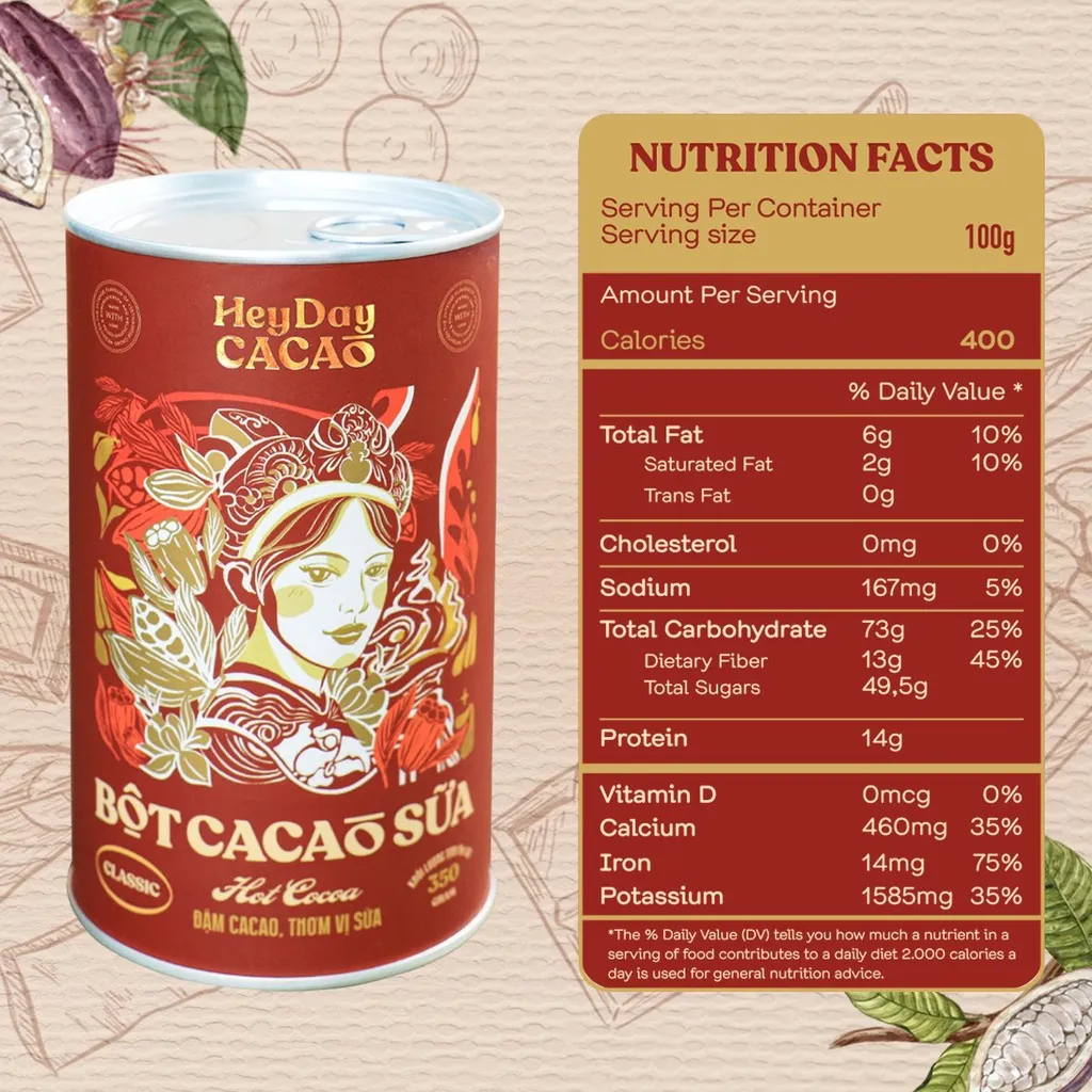 Ảnh Lon 350g - Bột cacao sữa Classic - Đậm cacao, thơm vị sữa – Heyday Cacao 3
