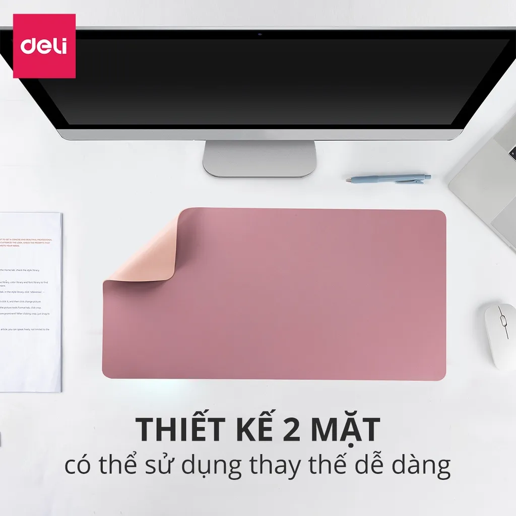 Ảnh Lót Chuột Da DELI 2 Mặt Cỡ Lớn, Bàn Di Chuột Pad Da PU Chống Nước Dày Dặn Siêu Bền Chống Trầy Xước 2