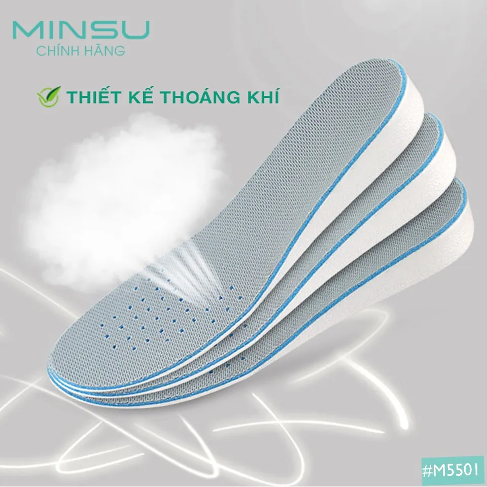 Ảnh Lót Giày Thể Thao Sneaker Độn Đế Tăng Chiều Cao Nam Nữ MINSU M5501 Đệm Nâng Cao Chân Khử Mùi Thoáng Khí Chống Hôi Chân 4