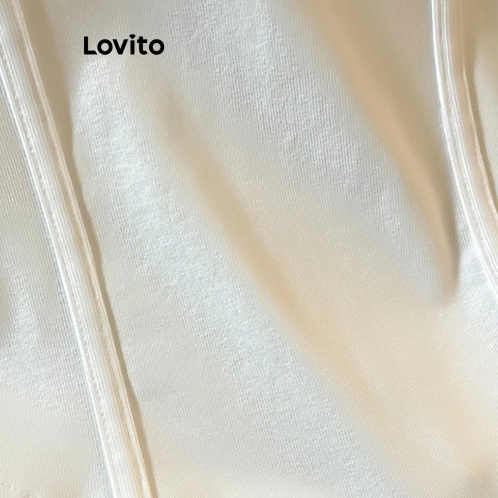 Ảnh Lovito Áo Thun Màu Trơn Có Đường Chiết Eo Tôn Dáng Cho Nữ LNM67139 4