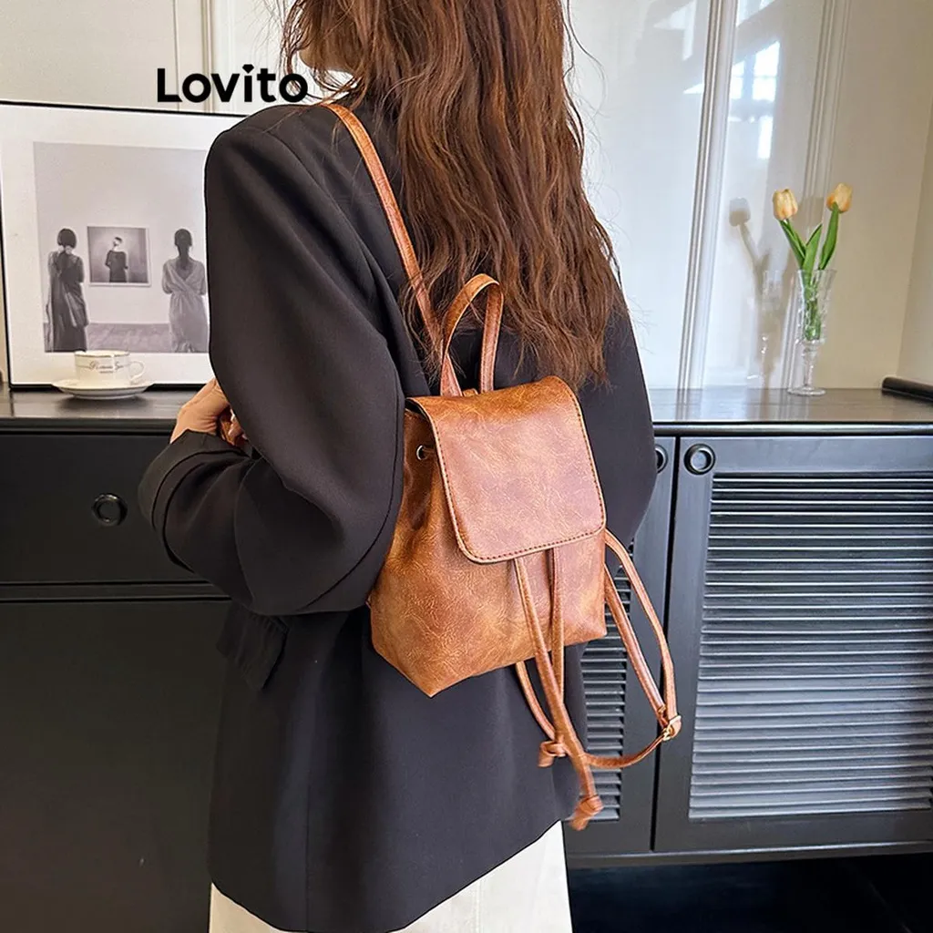 Ảnh Lovito Balo Màu Trơn Đơn Giản Đa Năng Thường Ngày Cho Nữ LFA23192 3
