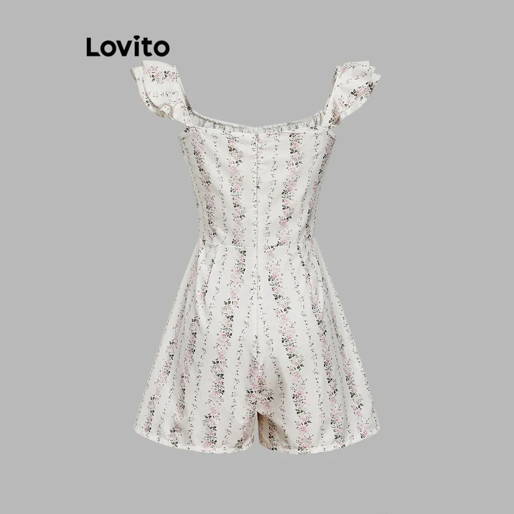 Ảnh Lovito Bộ đồ liền thân cổ bèo nhún họa tiết hoa giản dị dành cho nữ L112ED709 4