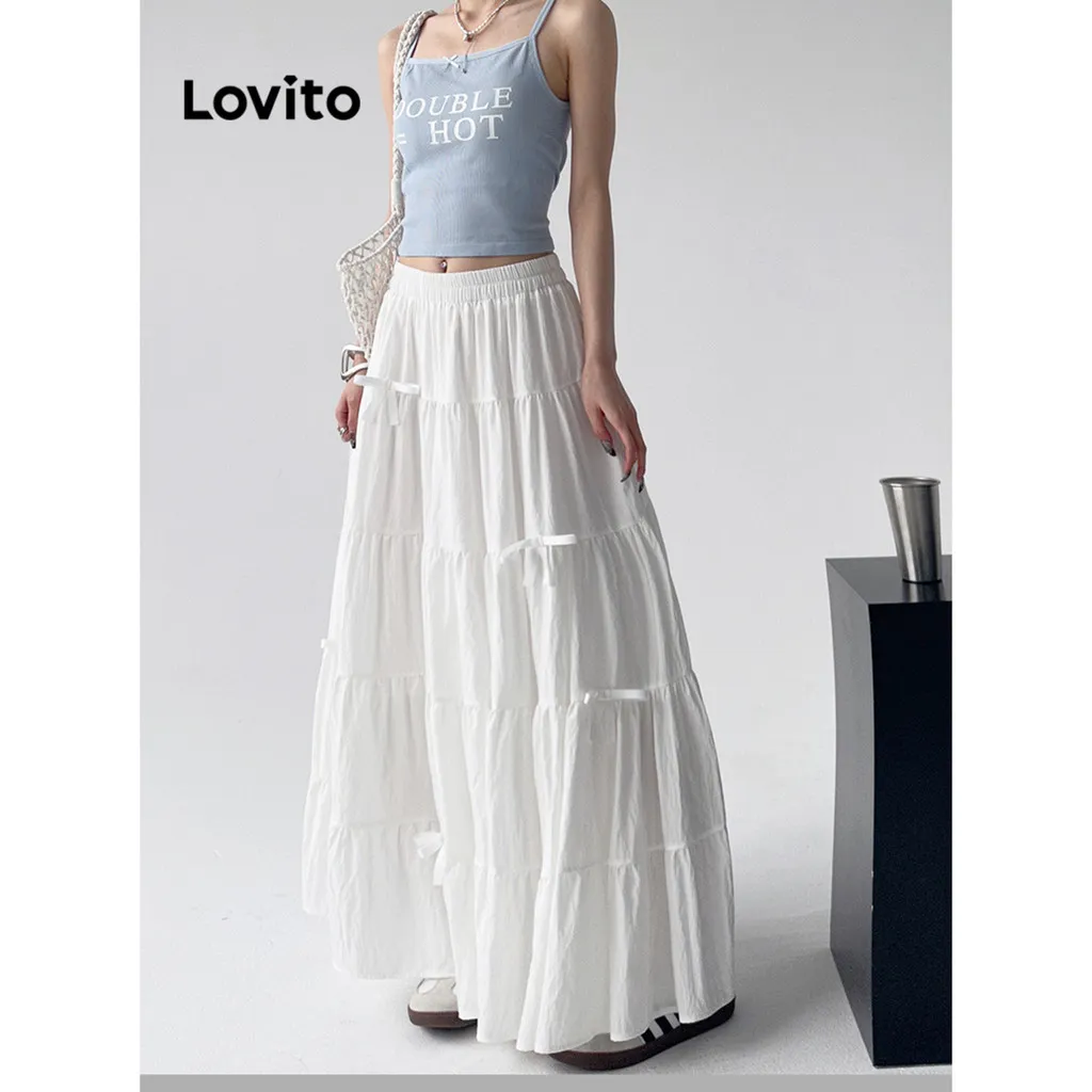 Ảnh Lovito Váy xếp nếp xếp tầng có nơ đơn giản lãng mạn dành cho nữ L98AD095 1