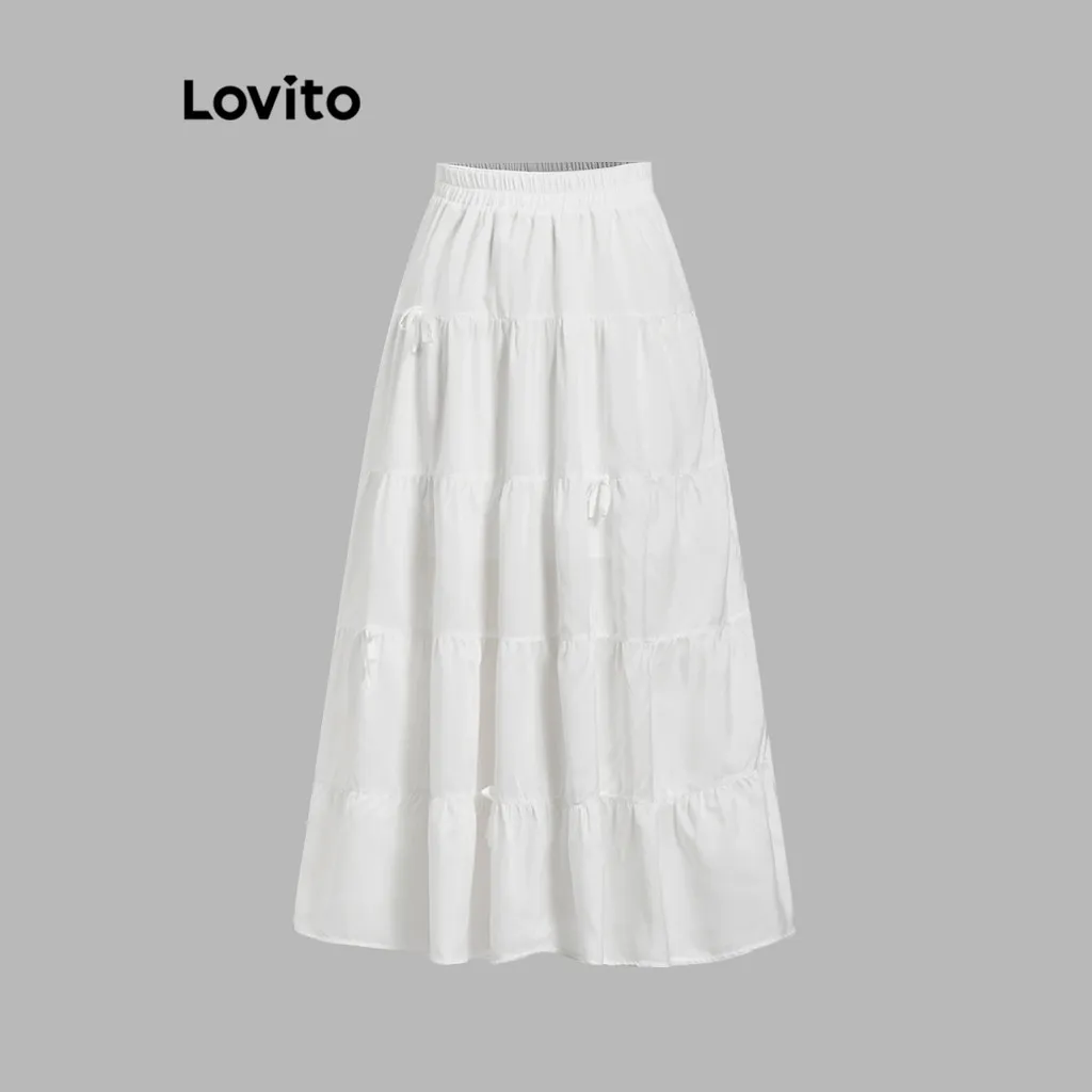 Ảnh Lovito Váy xếp nếp xếp tầng có nơ đơn giản lãng mạn dành cho nữ L98AD095 3