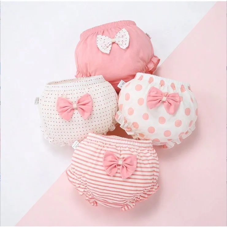 Ảnh Lucky Big Cat® 4 Cái / bộ Quần Lót Bé Gái 100% Cotton Thoải Mái Dây Thắt Lưng Co Giãn Họa Tiết Đáng Yêu 0-5 Tuổi Trẻ Em Bánh Mì Quần Short Dễ Thương 1