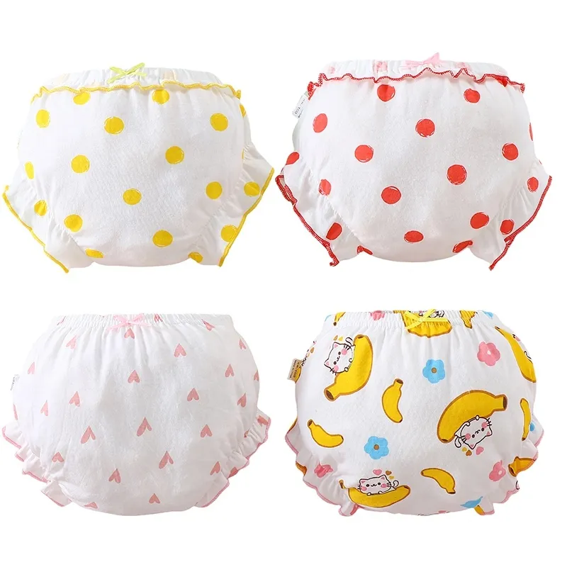 Ảnh Lucky Big Cat®Bé Gái Trẻ Em Quần Ngắn Quần Lót Dễ Thương Mềm Mại Thoáng Khí Thoải Mái Co Giãn Thắt Lưng Quần 0-4Y 100% Cotton Innerwear Quần Lót 4